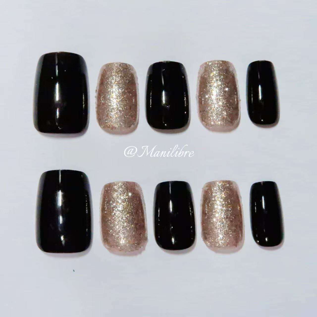 Negro Brillante y Glitter Champagne