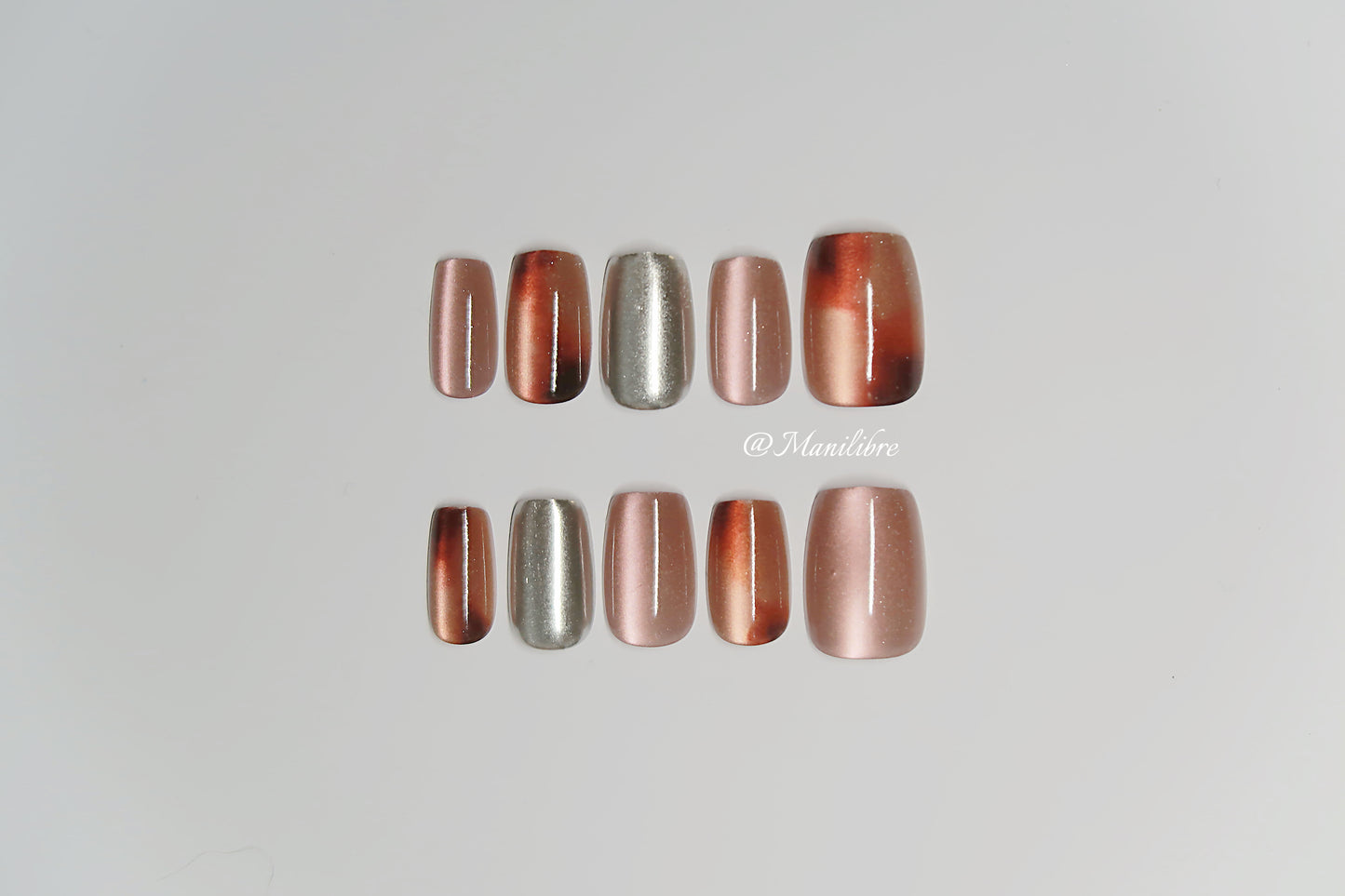 Set de Uñas Press On Nude Marrón Perlado