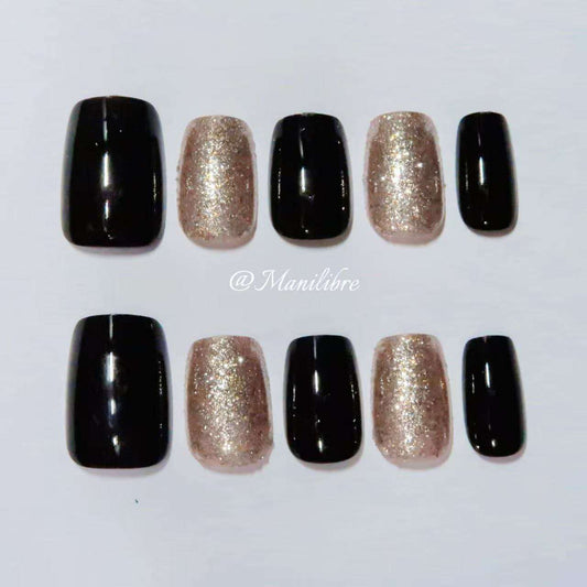 Negro Brillante y Glitter Champagne