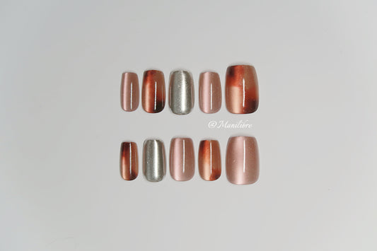 Set de Uñas Press On Nude Marrón Perlado