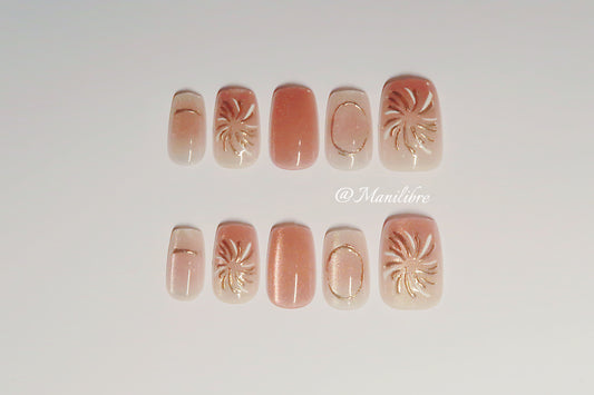 Set de Uñas Press On Nude Rosa con Relieve Floral